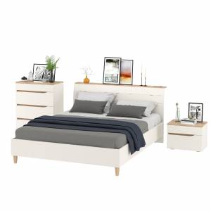 Муссон мебель для спальни: кровать 1600, основание, тумбочка и комод 4-ре ящика цвет белый/дуб эндгрейн элегантный