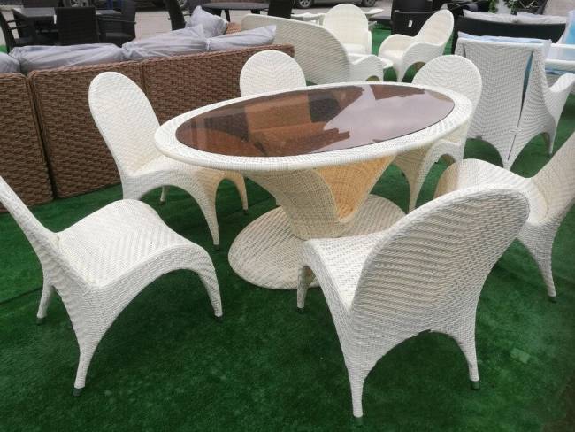 Комплект обеденный "Вельс", из натурального ротанга, 1+6, белый