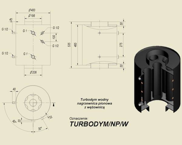 Теплообменник водный для дымохода с вертикальными трубами, со змеевиком