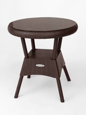 Стол садовый круглый Bermonti со стеклом, коричневый Стол садовый круглый Bermonti со стеклом, коричневый