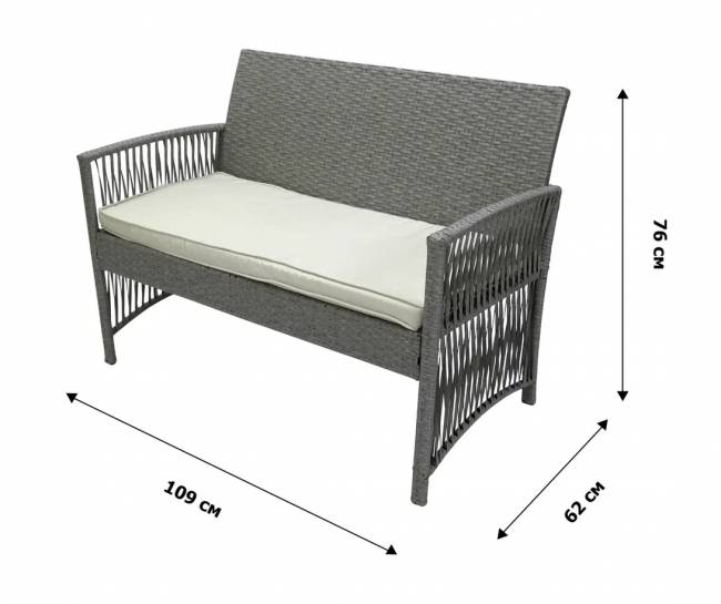 Набор мебели Лондон  (стол+2кресла+диван ротанг серо-бежевый, подушки бежевые)