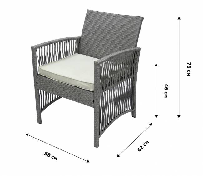 Набор мебели Лондон  (стол+2кресла+диван ротанг серо-бежевый, подушки бежевые)
