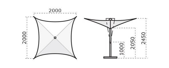 Зонт-парусник 2х2 м Vela Titanium титан, серо-коричневый 2000х2000 мм