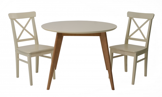 Стол Сканди К 90 натур/слоновая кость со стульями Ингольф слоновая кость