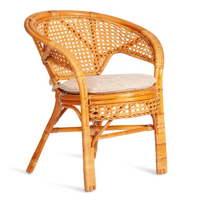 Комплект "PELANGI"  02/15 ( стол со стеклом + 4 кресла ) [с подушками] ротанг, кресло 65х65х77см, стол диаметр 64х61см, Honey (мед) Honey (мед) ротанг