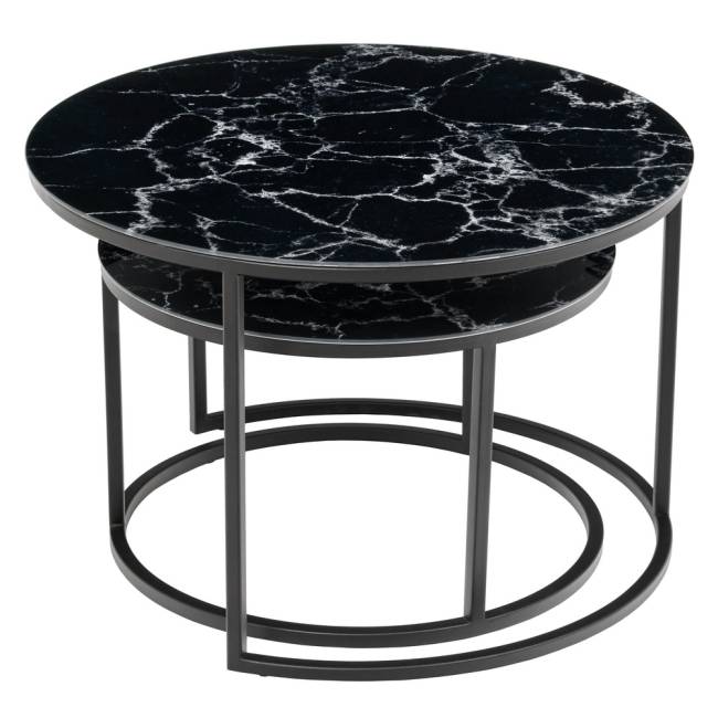 Набор кофейных столиков Tango чёрный мрамор с чёрными ножками, 2шт Набор кофейных столиков Tango чёрный мрамор с чёрными ножками, 2шт