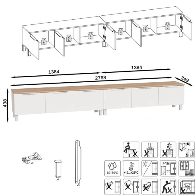 Две тумбы под ТВ 13.267.01 + 13.267.01 цвет белый шагрень/дуб сонома