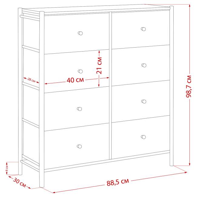 Комод Leset Хайди 8 ящиков Чёрный Чёрный