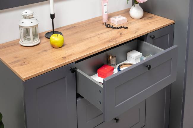 Комод с обувницей и тумбой Остин цвет серый графит/дуб крафт золотой Комод с обувницей и тумбой Остин цвет серый графит/дуб крафт золотой