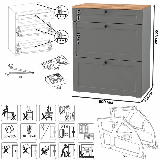 Комод с обувницей и тумбой Остин цвет серый графит/дуб крафт золотой Комод с обувницей и тумбой Остин цвет серый графит/дуб крафт золотой