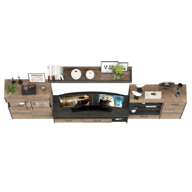 Стенка в гостиную с подсветкой в стиле лофт Трувор № 53 цвет дуб гранж песочный/интра Стенка в гостиную с подсветкой в стиле лофт Трувор № 53 цвет дуб гранж песочный/интра