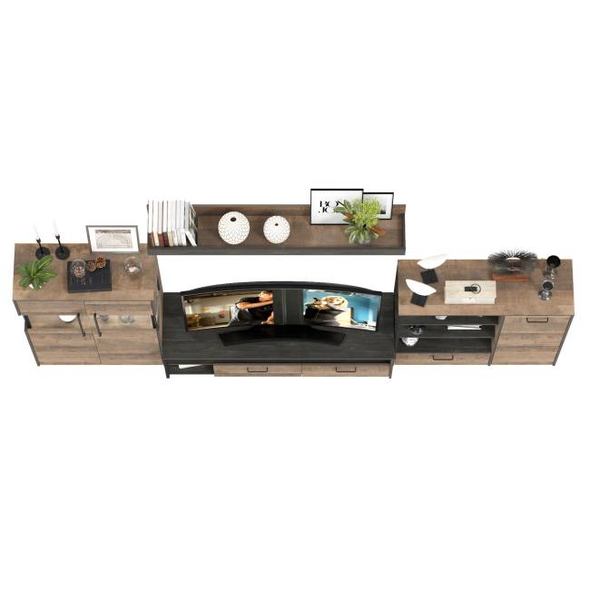 Стенка в гостиную с подсветкой в стиле лофт Трувор № 53 цвет дуб гранж песочный/интра Стенка в гостиную с подсветкой в стиле лофт Трувор № 53 цвет дуб гранж песочный/интра