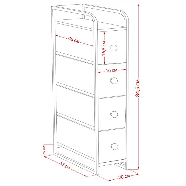 Комод Leset Ноа 4 ящ. узкий Белый Светло-серый