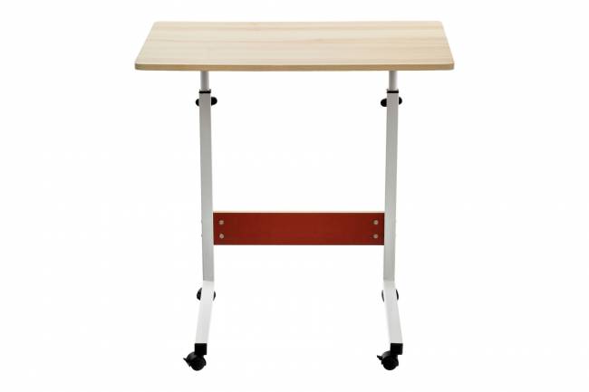 Стол многофункциональный на колесах, 60x40 см, «РОЛЛ», 2 ножки, регул.высота, мдф, металл, св. дерево, белый