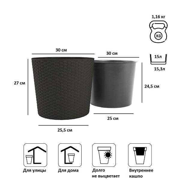 Кашпо для цветов RATO ROUND DRTUS300L-440U венге 2 предмета 15 и 15.3л Кашпо для цветов RATO ROUND DRTUS300L-440U венге 2 предмета 15 и 15.3л
