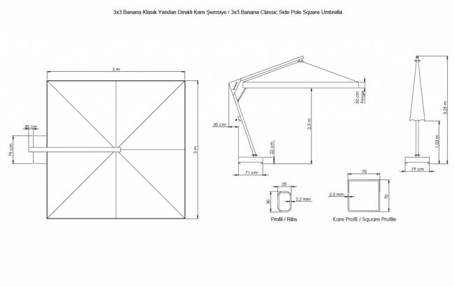 Зонт профессиональный 3х3 м Banana коричневый, натуральный 3000х3000 мм