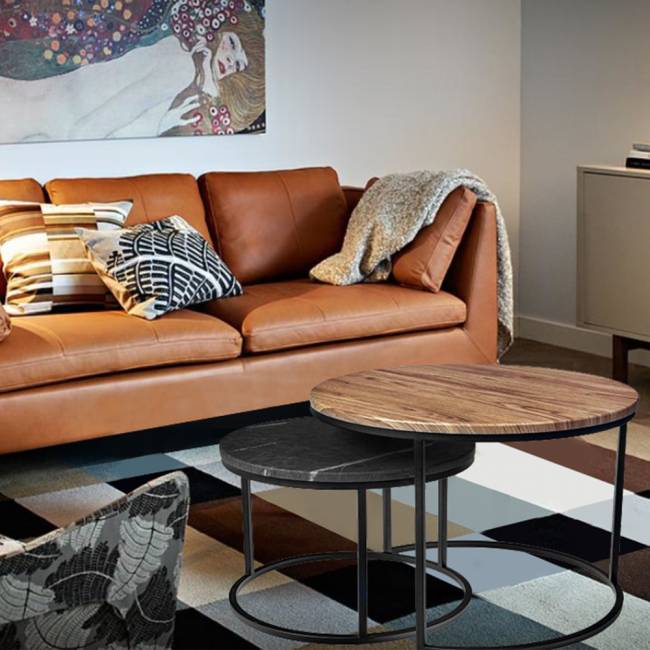 Набор кофейных столиков Tango серый мрамор с чёрными ножками, 2шт Набор кофейных столиков Tango серый мрамор с чёрными ножками, 2шт