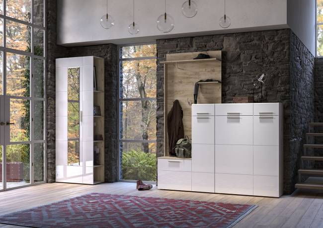 Стеллаж Лайн 10.141 цвет дуб крафт серый/фасады МДФ белый глянец