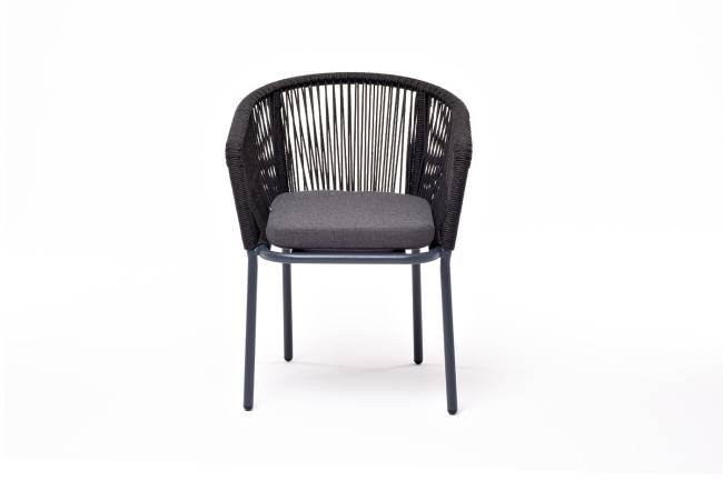 "Марсель" стул плетеный из роупа, каркас алюминий темно-серый (RAL7024) муар, роуп темно-серый круглый, ткань темно-серая 027